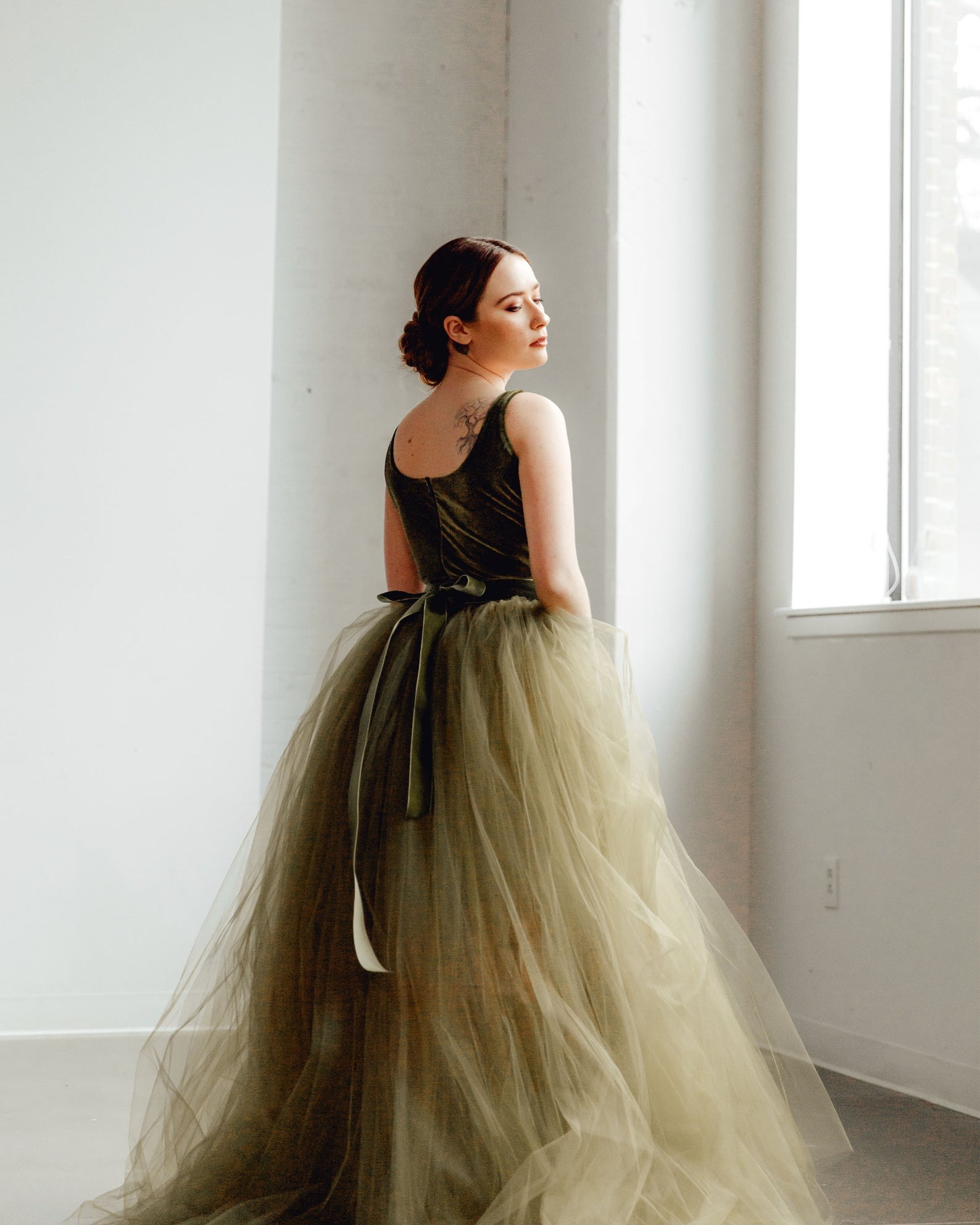 olive green tulle online wedding dress from Sweet Caroline Styles on Etsy