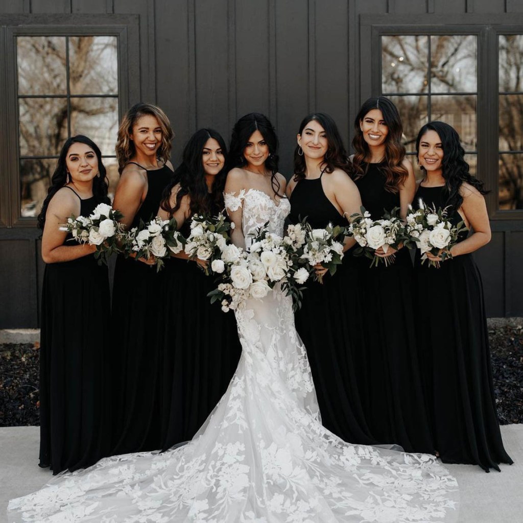 black bridesmaids dresses with bride