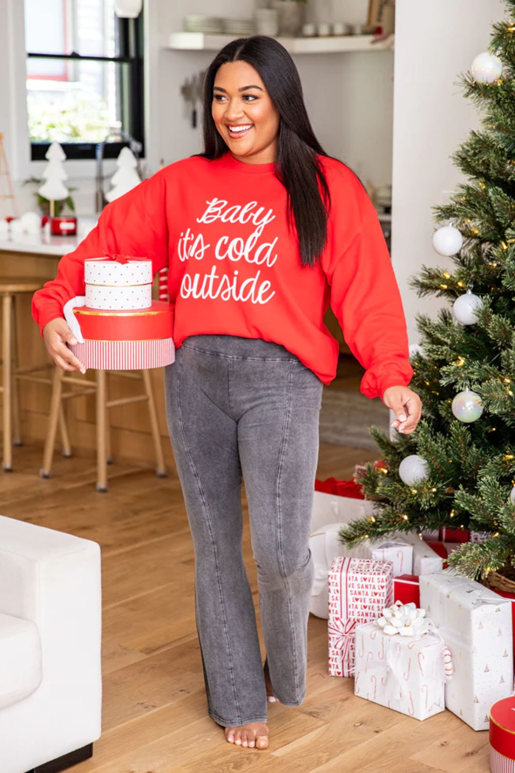 baby its cold outside sweatshirt best casual Christmas outfits for holiday party