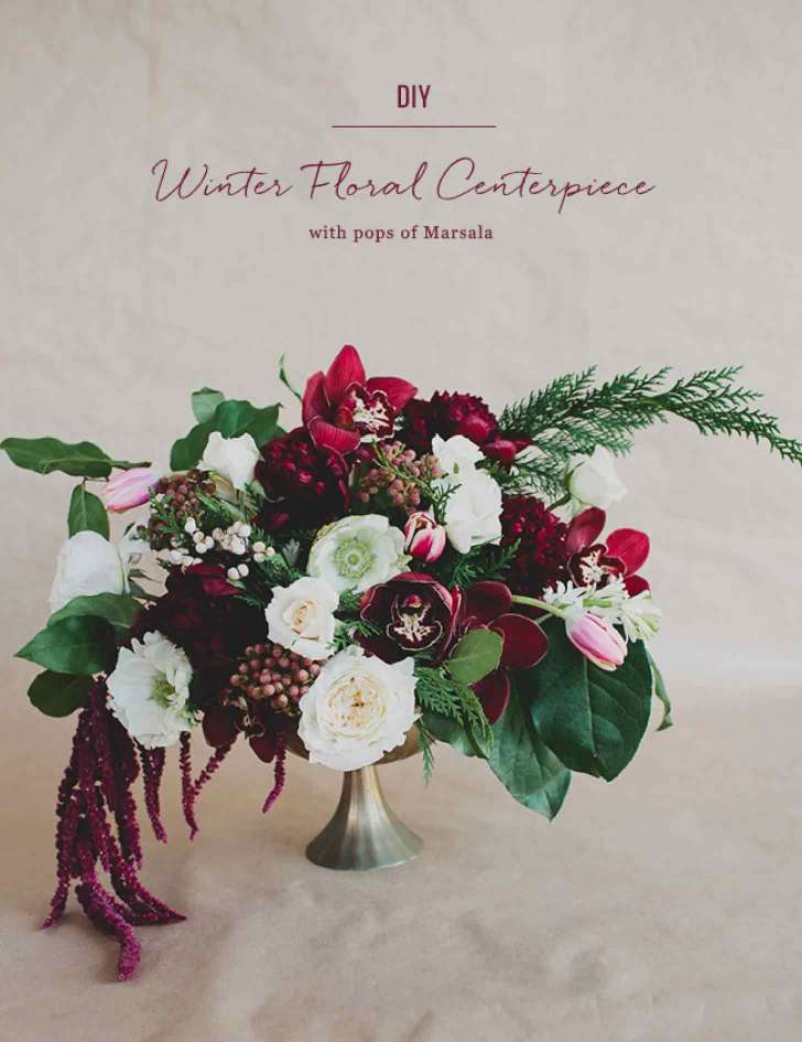 best Christmas wedding ideas on a budget DIY floral centerpiece with pops of marsala