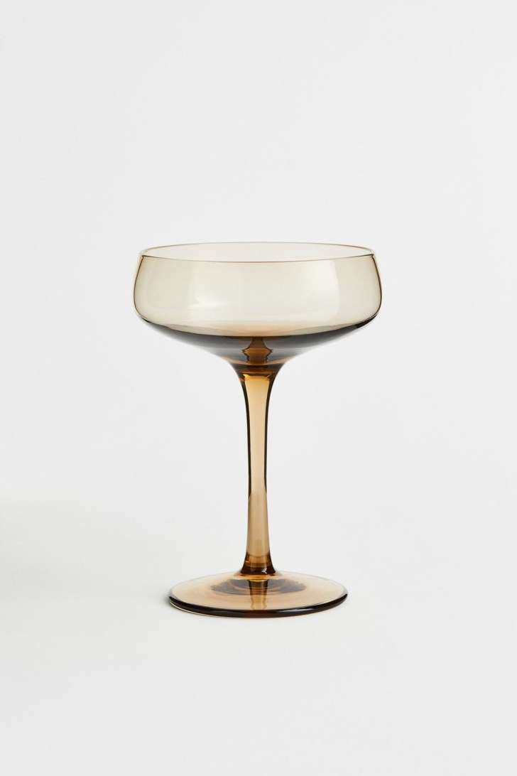 best coupe champagne glasses with amber colored glass and sturdy stem
