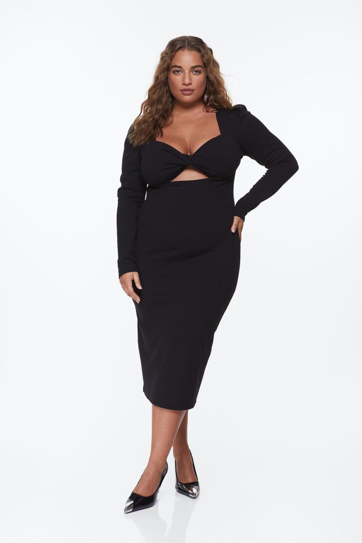 plus size black cutout midi dress best sexy Christmas outfits for-holiday party