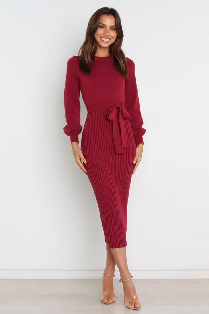 bodycon wine red sweater dress best work Christmas party outfits