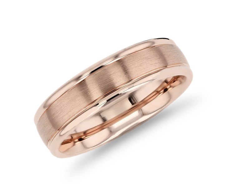 brushed rose gold mens wedding ring