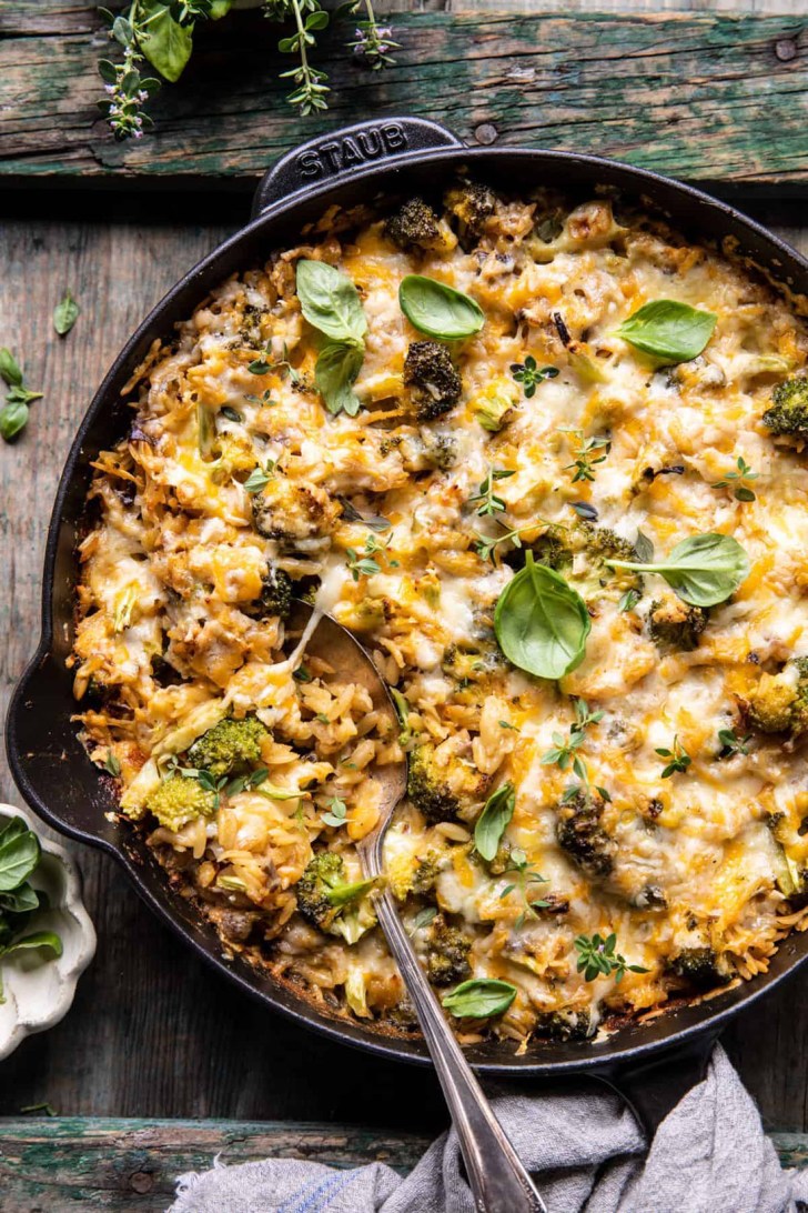 cheesy broccoli cheddar orzo bake comfort food family fall dinner ideas and recipes