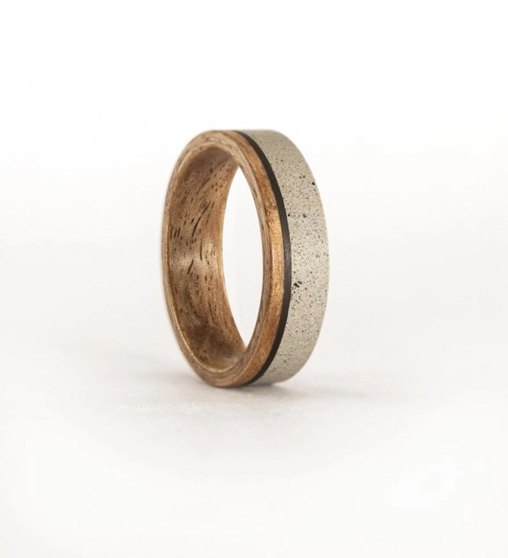 concrete and eucalyptus wood mens wedding ring