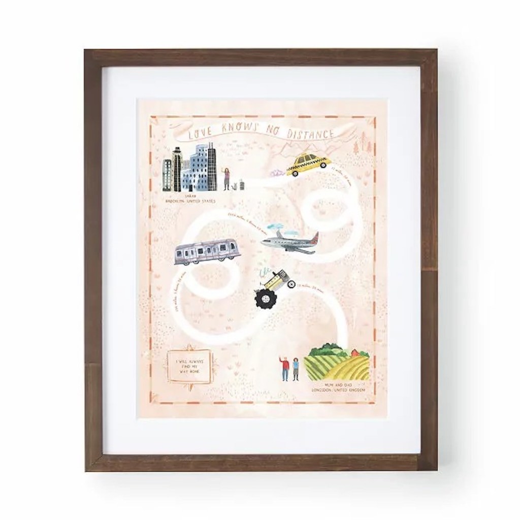 cute illustrated love journey art print personalized best long distance relationship gifts