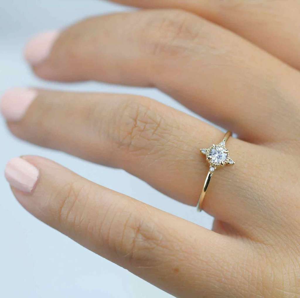 dainty celestial diamond minimalist simple engagement rings