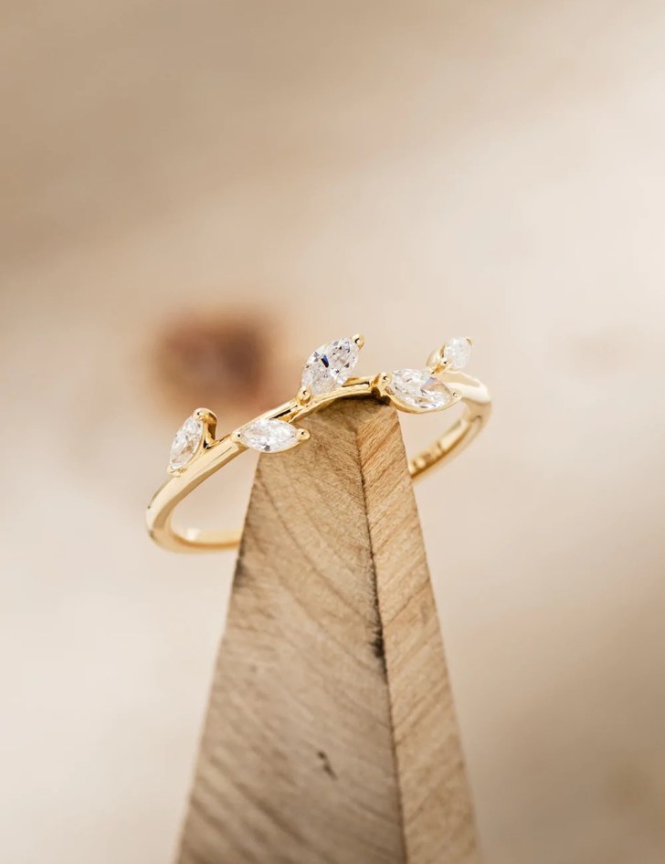 distinct leaf shaped diamond gold simple engagement rings