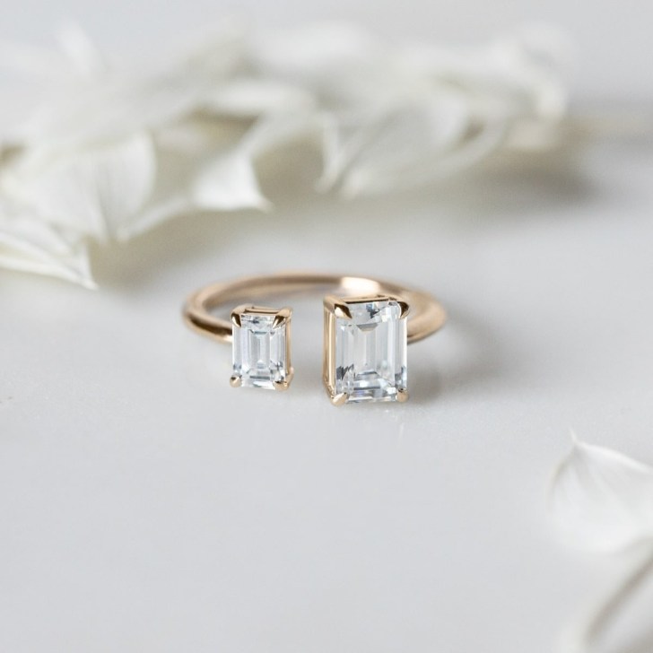 distinct modern two-stone diamond gold simple engagement rings