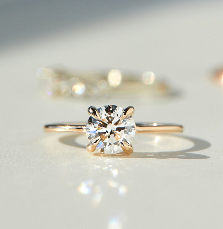 elegant round cut diamond solitaire gold simple engagement rings