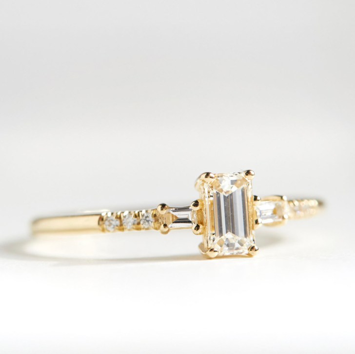 elegant gold baguette diamond small simple engagement rings