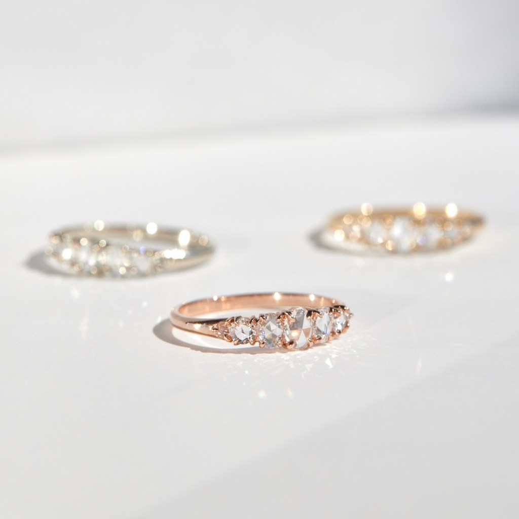five-stone diamond gold simple engagement rings with small collection of stones