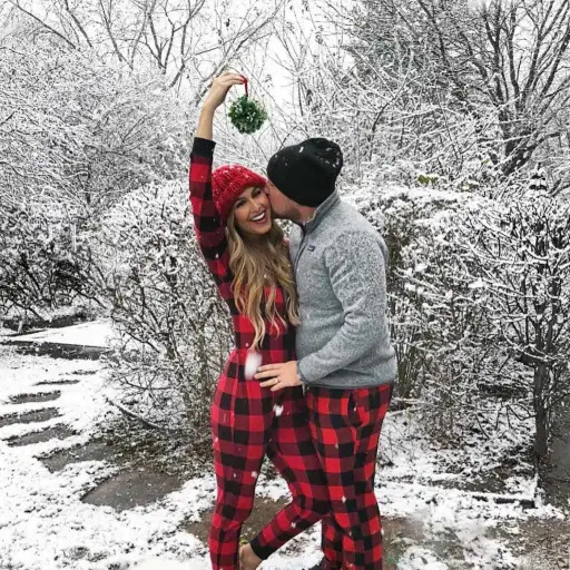 flannel onsies cute matching Christmas pajamas for couples