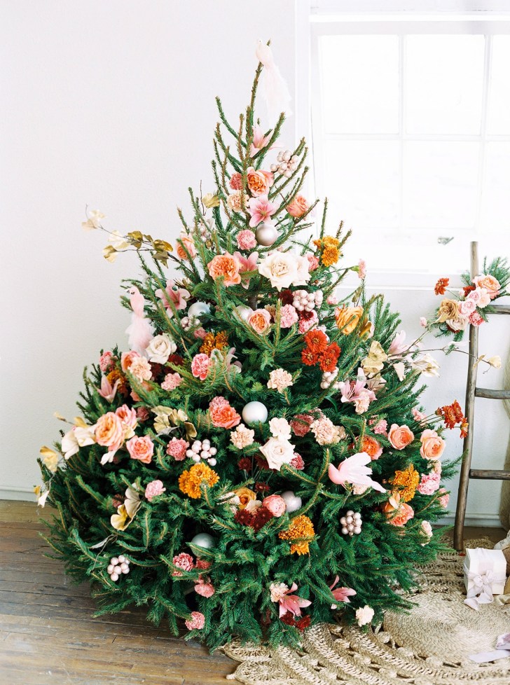 extra wide evergreen and fresh flower Christmas tree