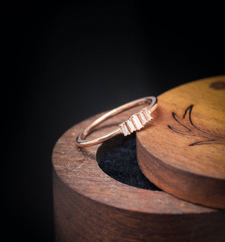 gold Art Deco inspired baguette cut diamond elegant simple engagement rings
