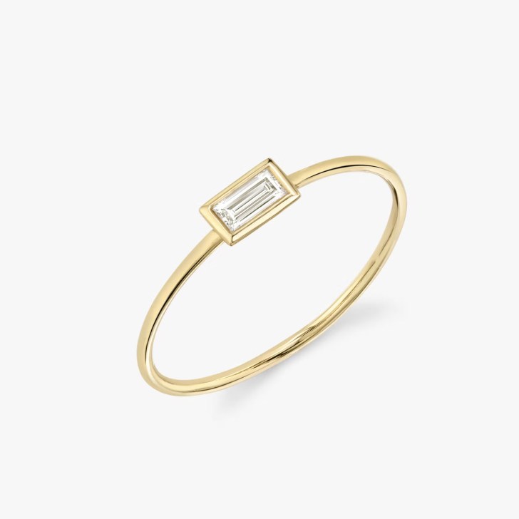 gold east west style bezel-set diamond small simple bands