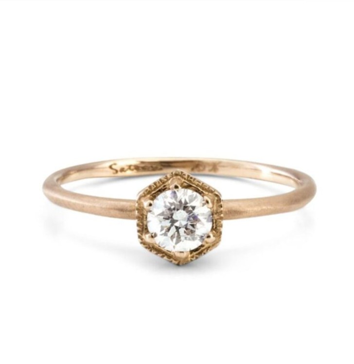 gold hexagon round cut diamond simple engagement rings