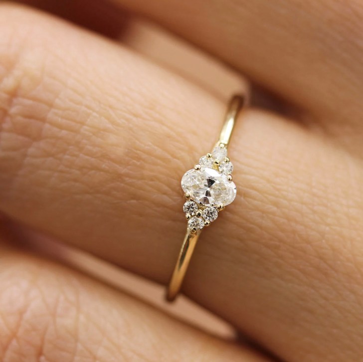 gold multi-stone diamond small simple engagement rings