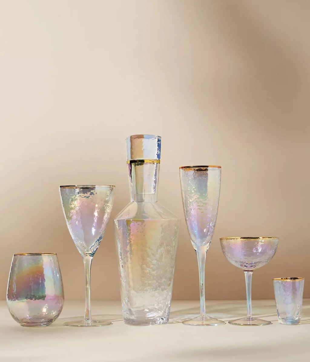 best coupe champagne glasses with textured rainbow colored glass