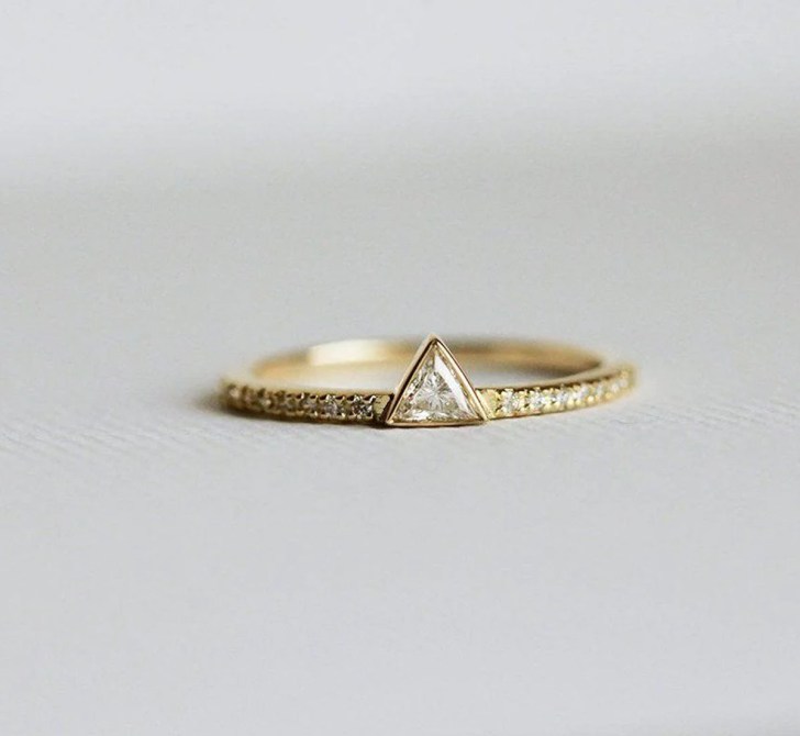gold trillion cut pave diamond simple engagement rings