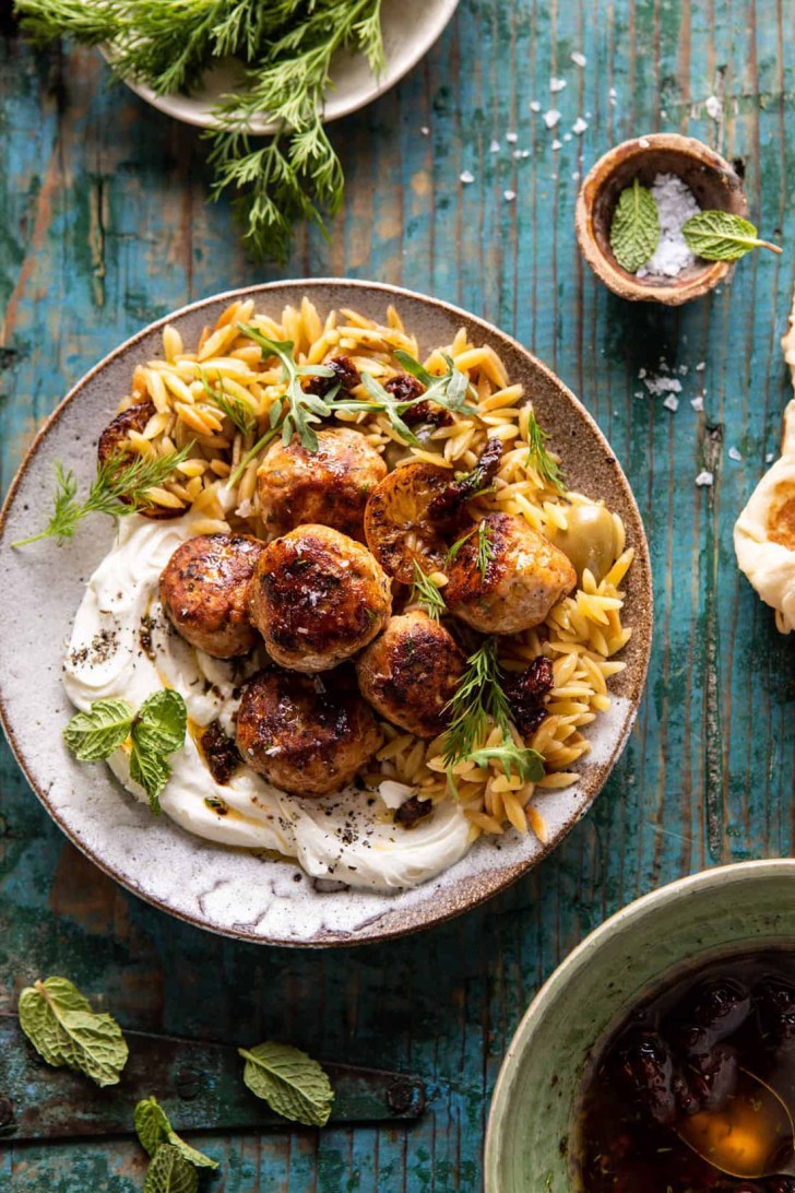 greek meatballs with lemon butter orzo Sunday fall dinner ideas and recipes