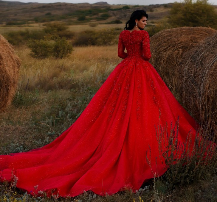 intricate sparkly ballgown dark red wedding dresses with elegant train
