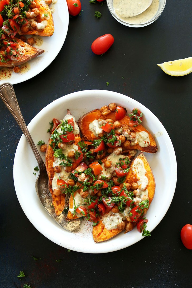 mediterranean baked sweet potatoes healthy fall dinner ideas and recipes