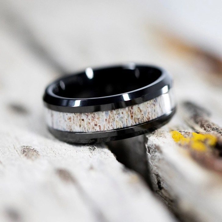 mens tungsten wedding ring with deer antler inlay