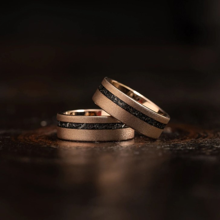 meteorite and textured rose gold mens wedding bands