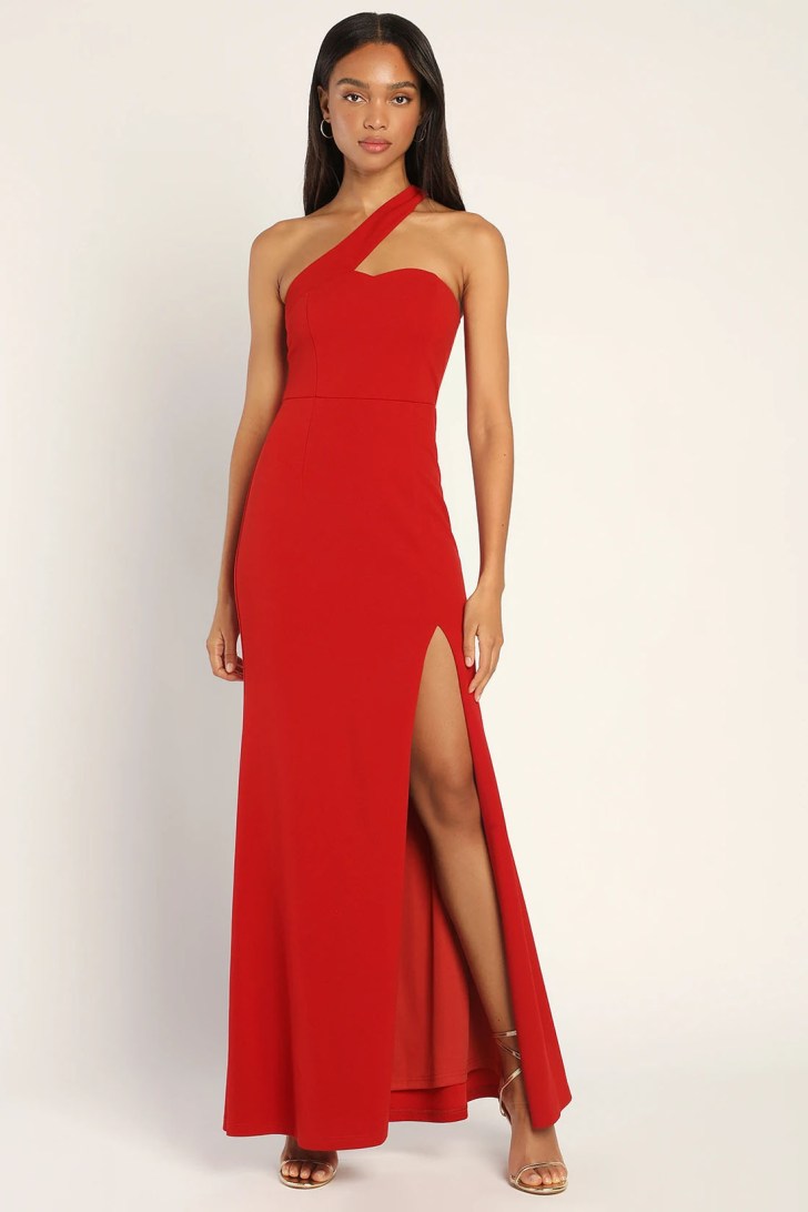 modern asymmetrical fitted sexy red wedding dresses in cherry hue