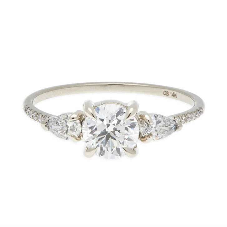 modern elegant white gold multi-stone pave diamond simple engagement rings
