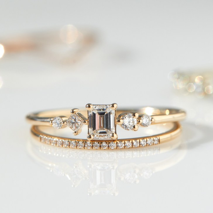 mosaic diamond minimalist simple engagement rings in gold