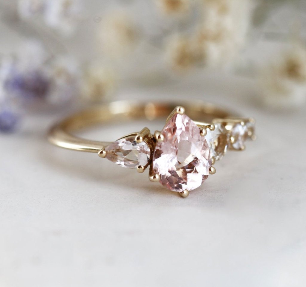 peach morganite multi-stone elegant simple engagement rings