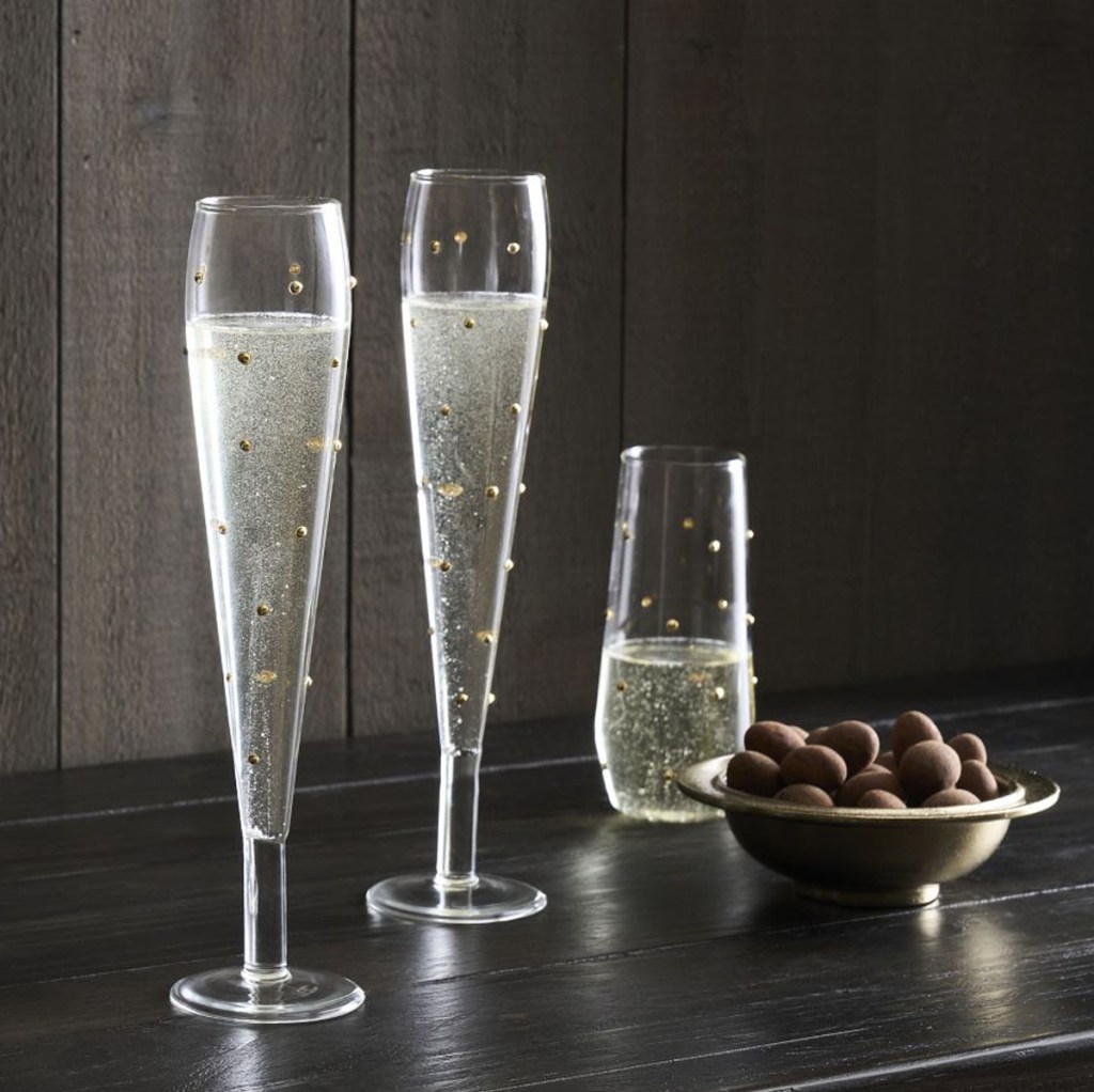 best flute champagne glasses with gold pearl beading details