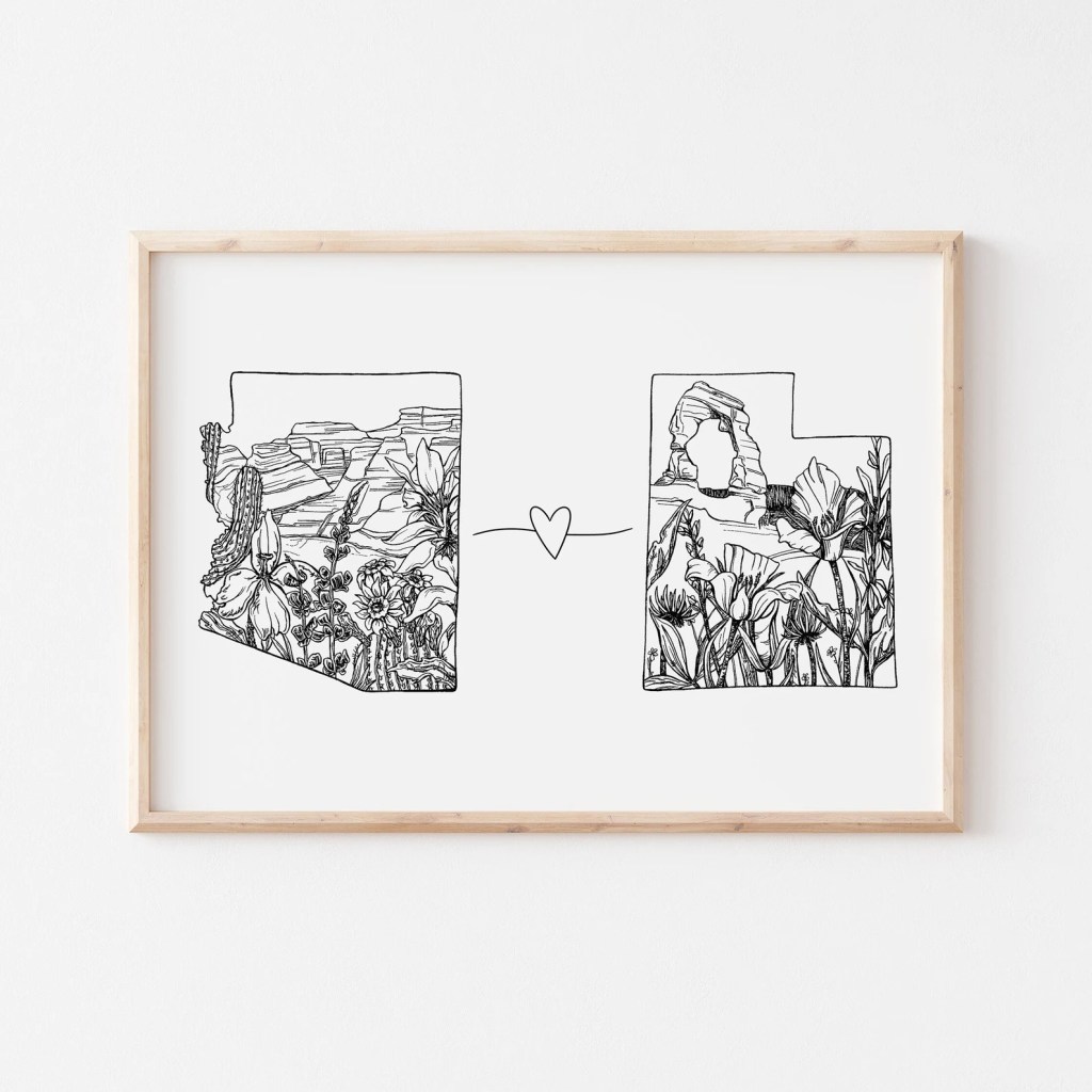personalized illustrated state art print best long distance relationship gifts for her