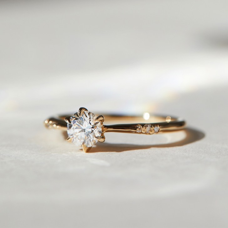 round diamond dainty gold simple engagement rings