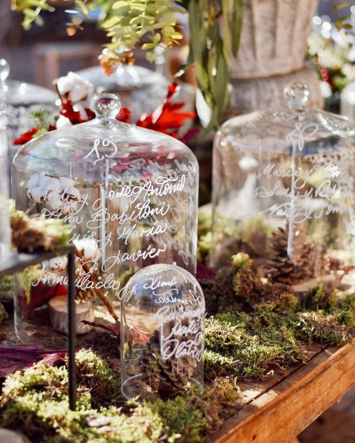 rustic best Christmas wedding ideas with moss and pine table details