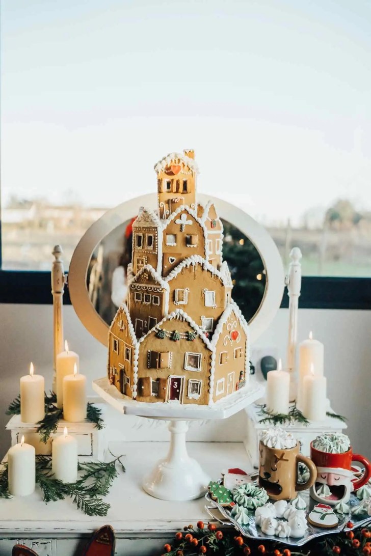 gingerbread house cake winter wonderland best Christmas wedding ideas