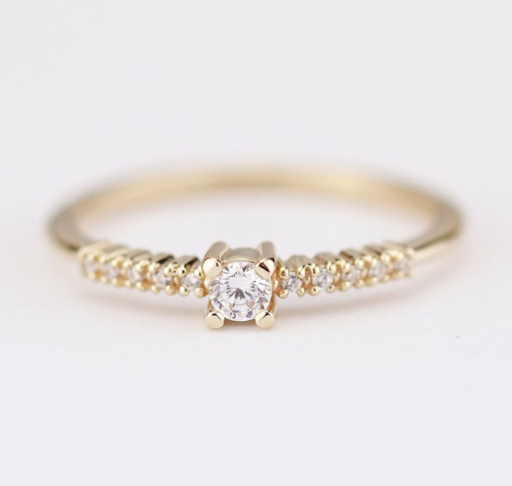 small round diamond minimalist simple engagement rings with gold band
