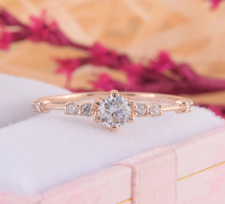 small round multi-stone diamond minimalist simple engagement rings