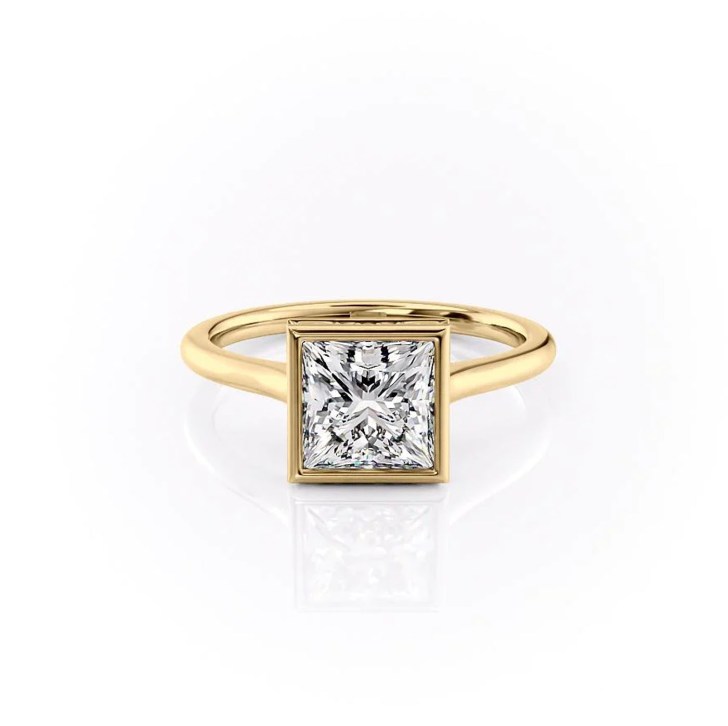 square diamond bezel-set gold simple engagement rings