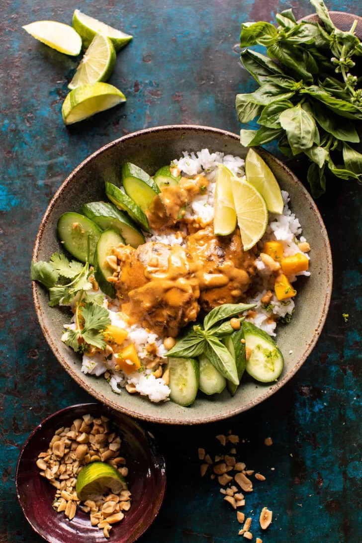 thai peanut chicken and spicy lime mango easy family fall dinner ideas and recipes