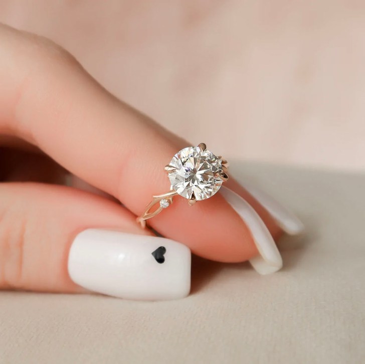 twig-inspired gold round cut diamond elegant simple engagement rings