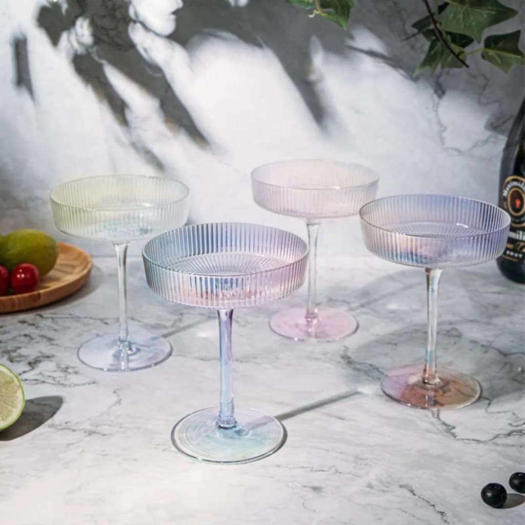 iridescent ribbed set of the best vintage style coupe glasses