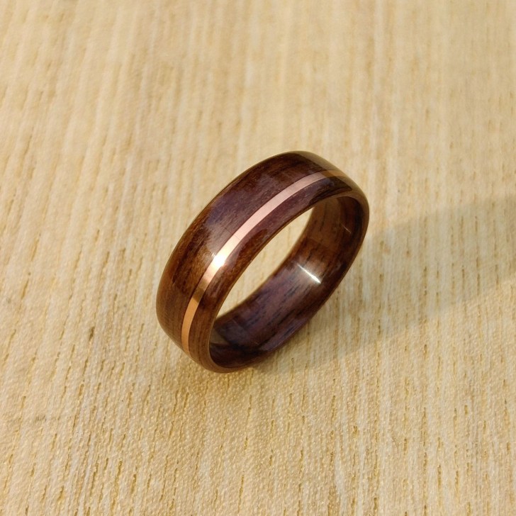 walnut mens wood wedding ring with copper inlay