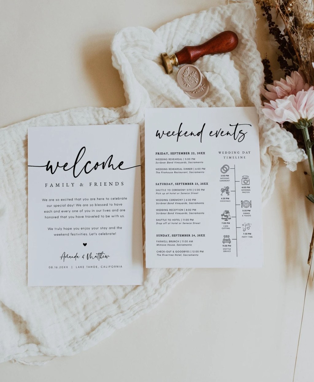 wedding welcome bag itinerary template