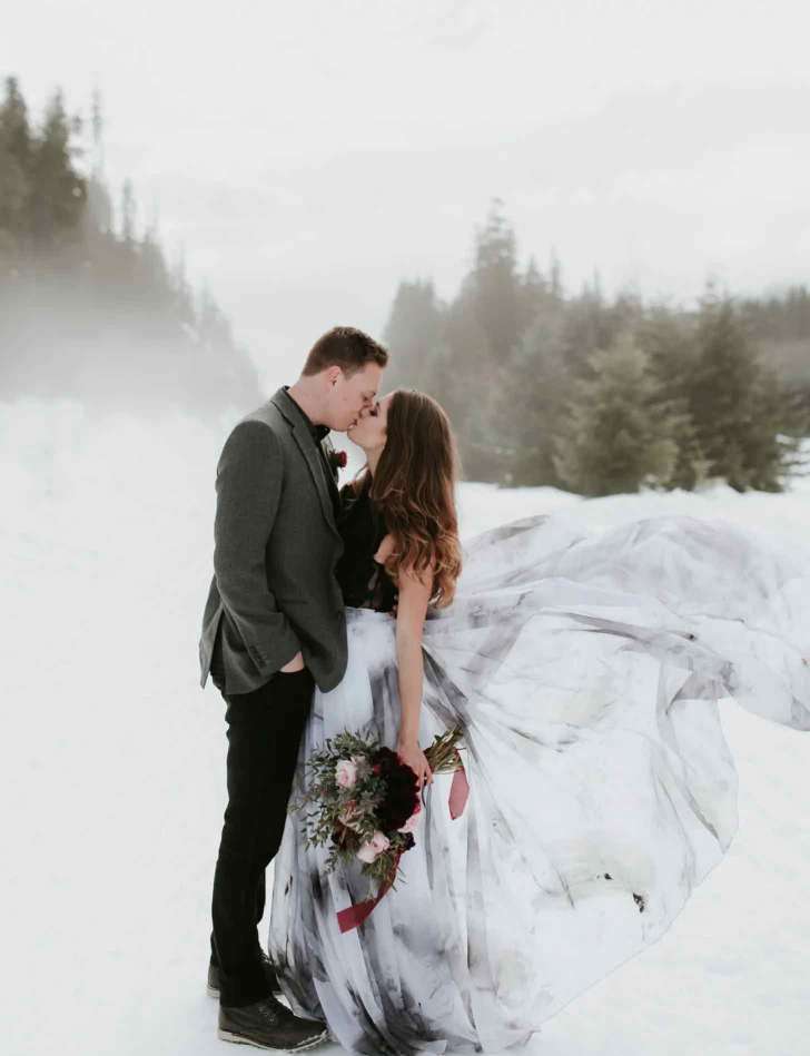 winter wonderland inspired non white dress best Christmas wedding ideas