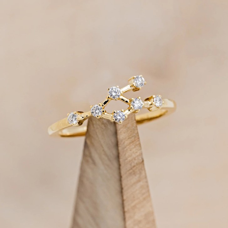 zodiac constellation design gold diamond small simple engagement rings